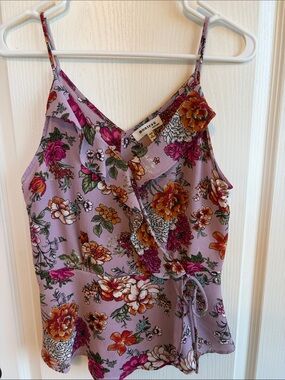 Monteau Lavender Floral Ruffle Wrap Cami